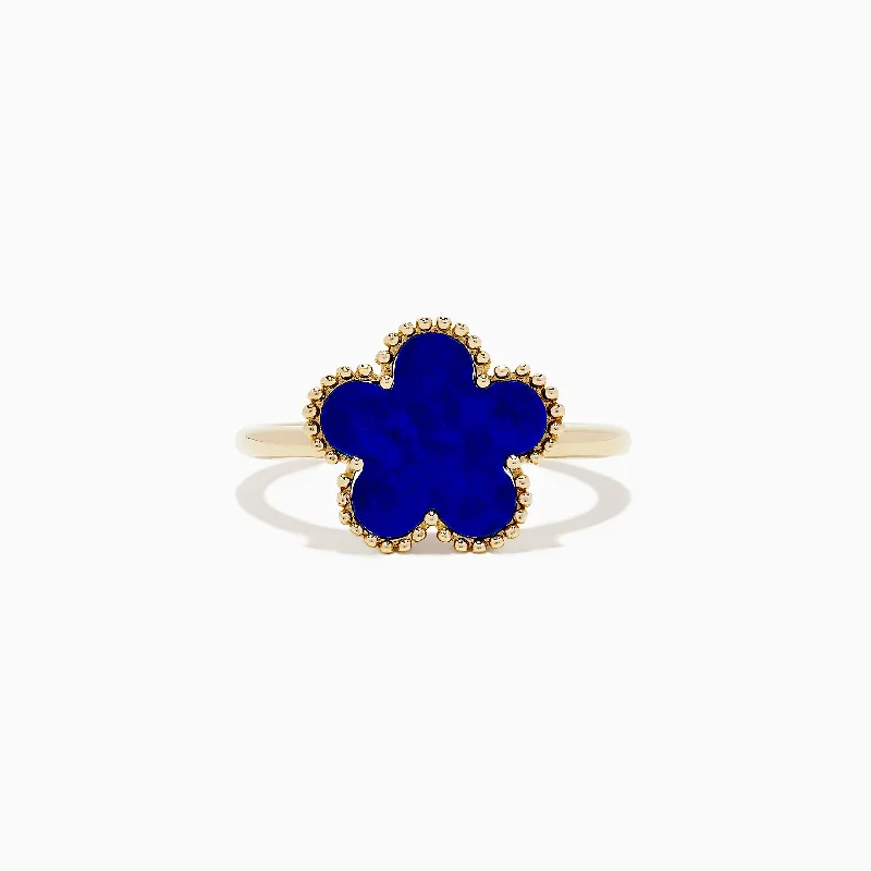 Novelty 14K Yellow Gold Lapis Flower Ring