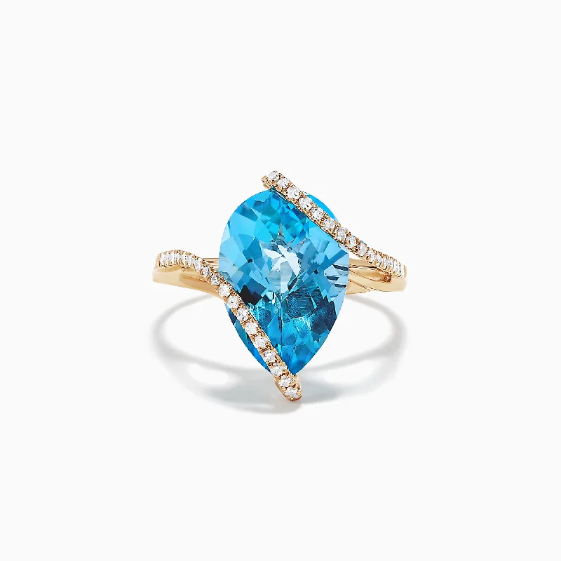 Ocean Bleu 14K Yellow Gold Blue Topaz and Diamond Ring, 6.28 TCW