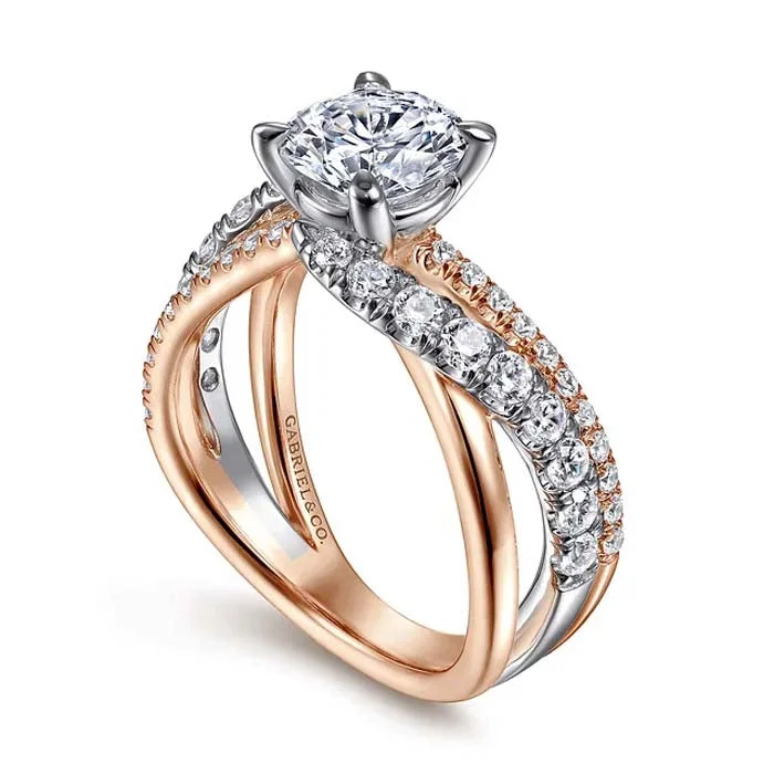 Gabriel & Co. Zaira" Round Diamond Engagement Ring Semi-Mounting in 14K White and Rose Gold