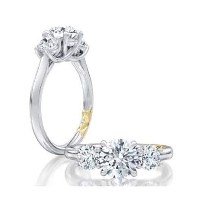 A. Jaffe 3 Stone Engagement Ring Semi-Mounting in 14K White and Yellow Gold