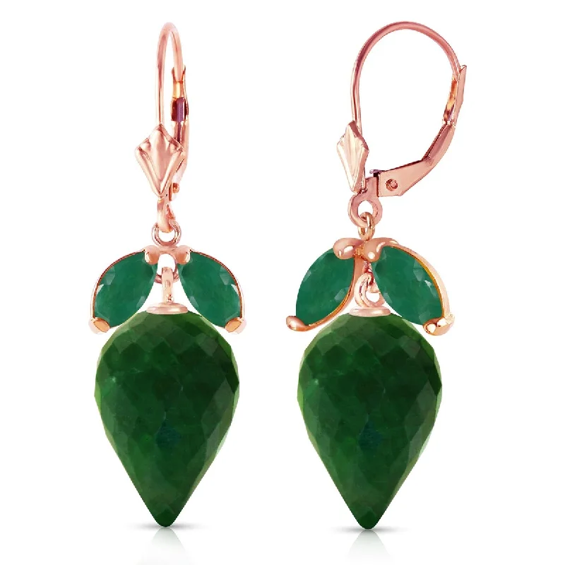 26.8 Carat 14K Solid Gold Gemstone Earrings Pointy Briolette Emerald