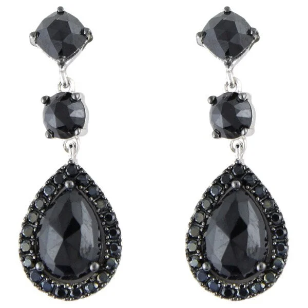 Sterling Silver Multi-shaped Black Spinel Drop Earrings