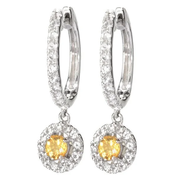 Sterling Silver Yellow Sapphire and White Topaz Dangling Earrings