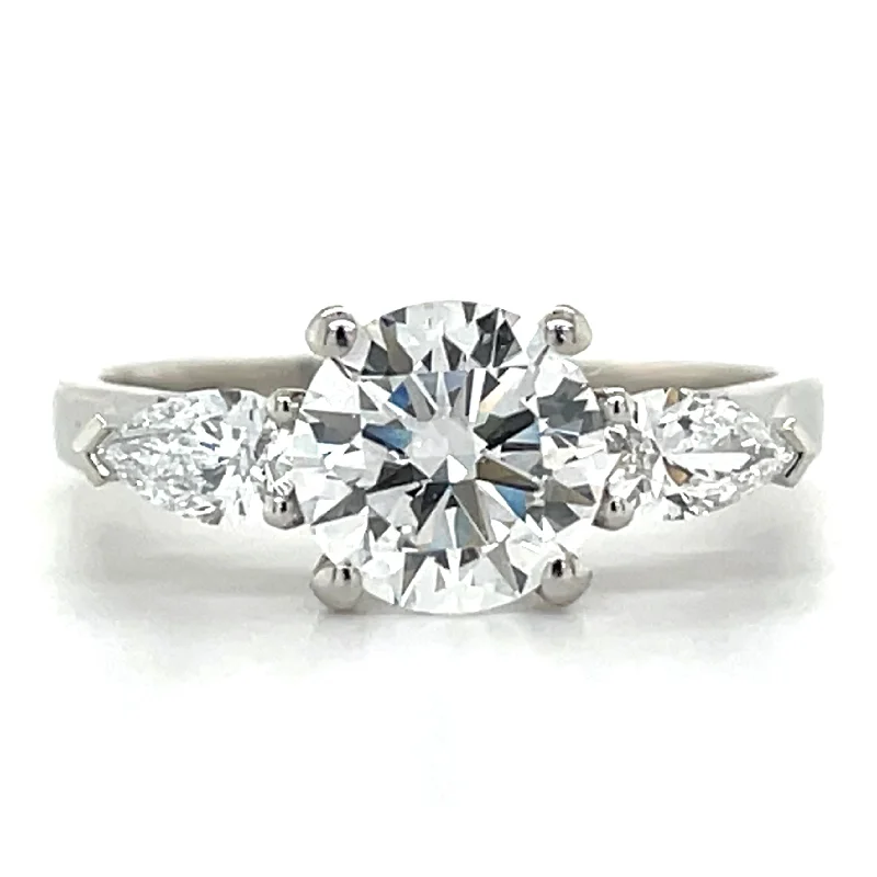 Sabrina - Platinum 1.54ct Laboratory Grown Round and Pear Three Stone Diamond Engagement Ring