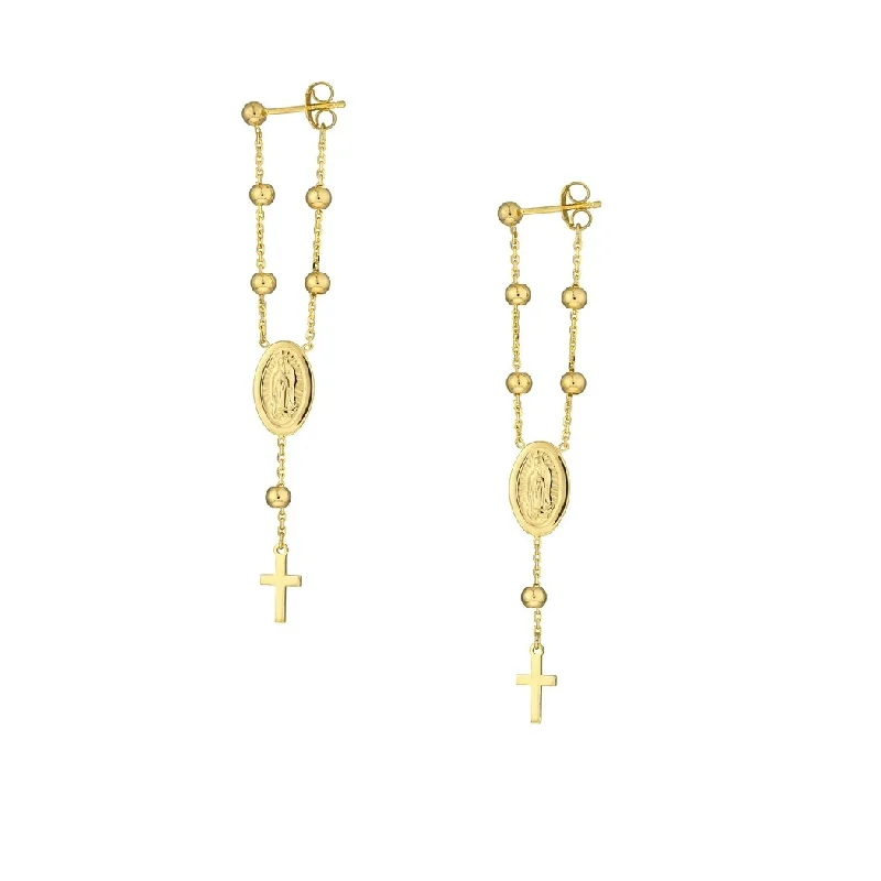 Curata 14k Yellow Gold Front To Back Cross and Virgin Mary Earrings