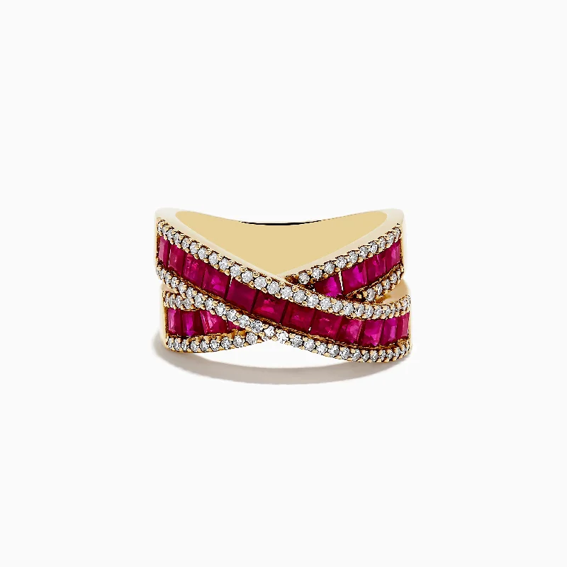 Ruby Royale 14K Yellow Gold Princess Cut Ruby Crossover Ring, 2.73 TCW