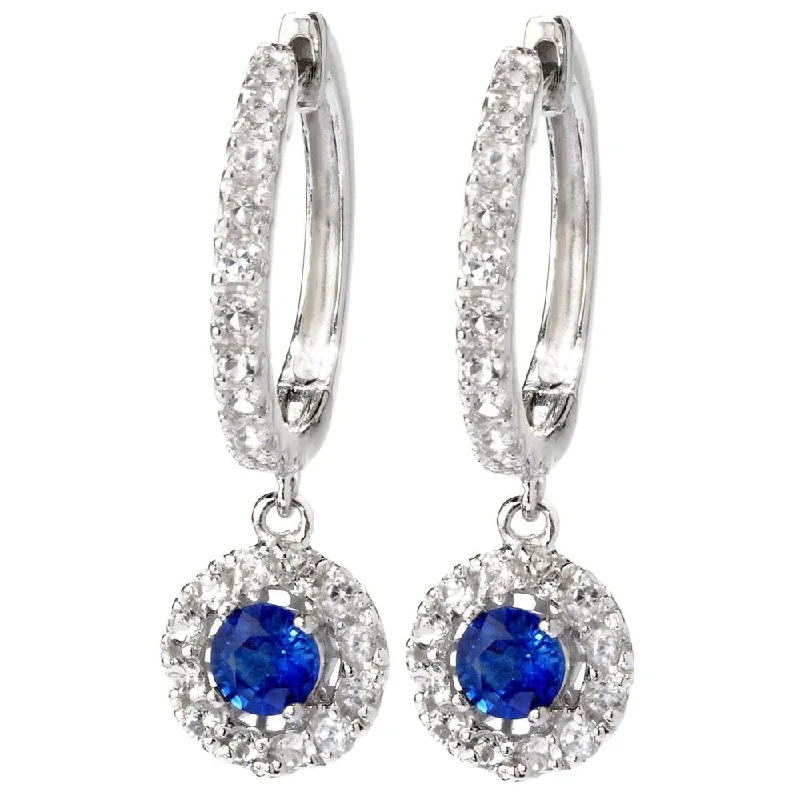 Sterling Silver Blue Sapphire and White Topaz Small Dangle Earrings