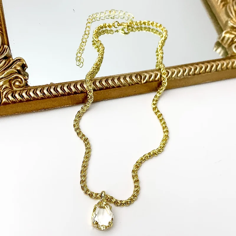 Sorrelli | Eileen Pendant Necklace in Bright Gold Tone and Clear Crystal