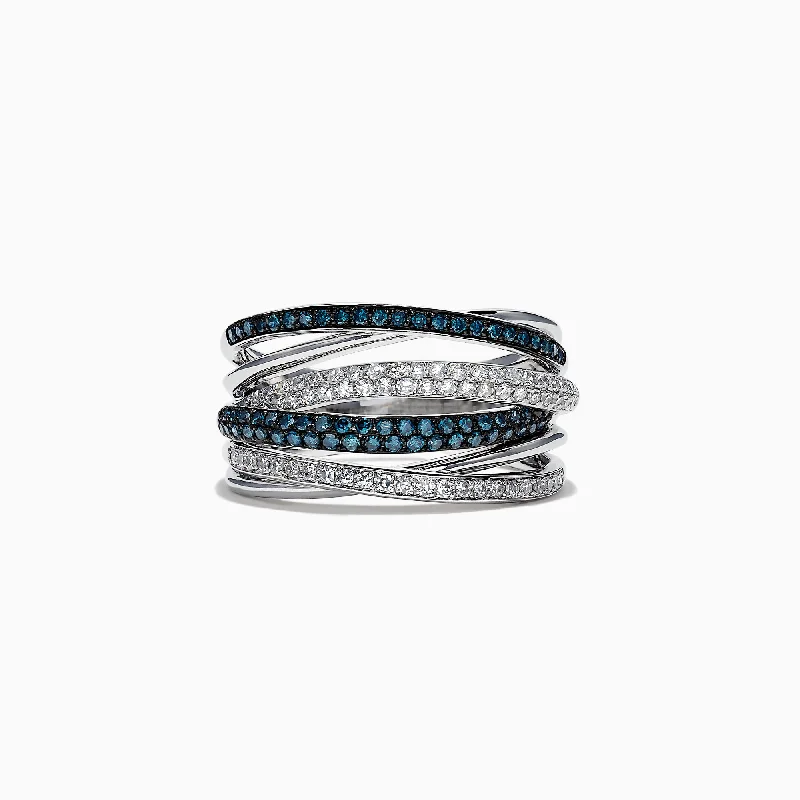 Bella Bleu 14K White Gold Blue and White Diamond Ring, 0.56 TCW