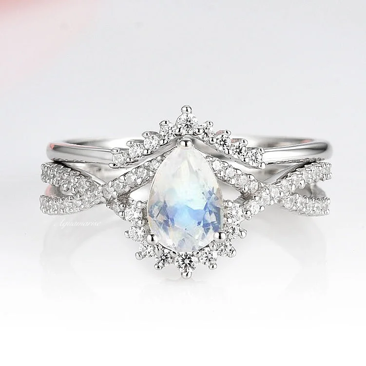 Alice Moonstone Engagement Ring Set- 10K/ 14K White Gold