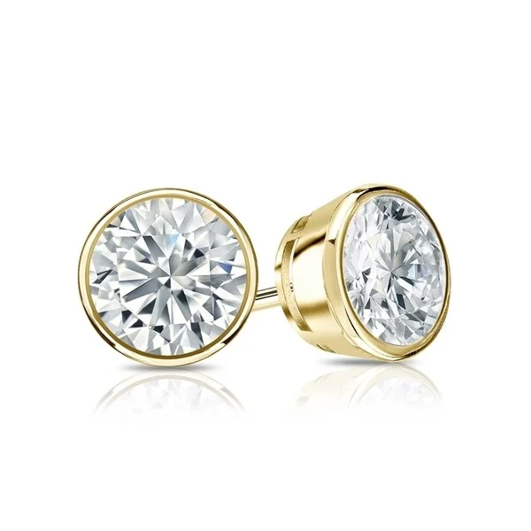 Auriya 14k Gold GIA Certified 4 carat TDW Secure-Lock Bezel Set Round Diamond Stud Earrings