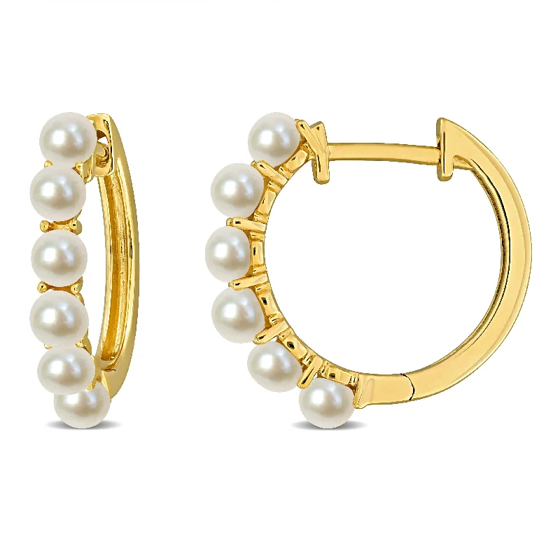 Miadora 3-3.5mm Cultured Freshwater Pearl Hoop Earrings in 10k Yellow Gold - 17 mm x 3.5 mm x 3.7 mm