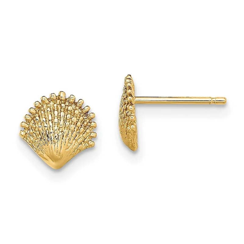 Curata 10k Yellow Gold 7.8x7.7mm Scallop Shell Post Earrings