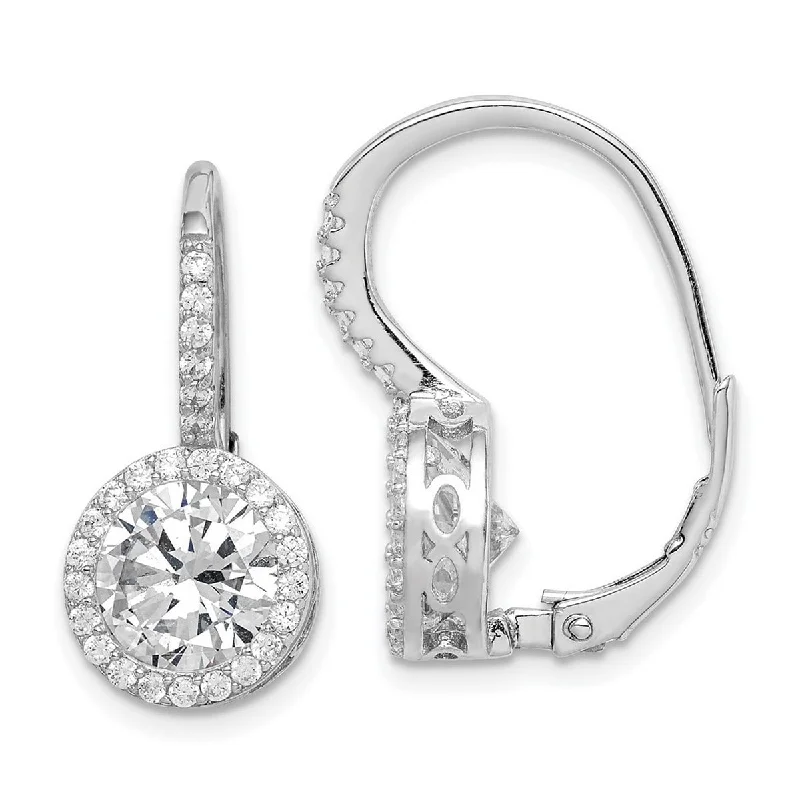 Curata 925 Sterling Silver Rhodium plated White CZ Cubic Zirconia Halo Leverback Earrings (10mm x 22mm)