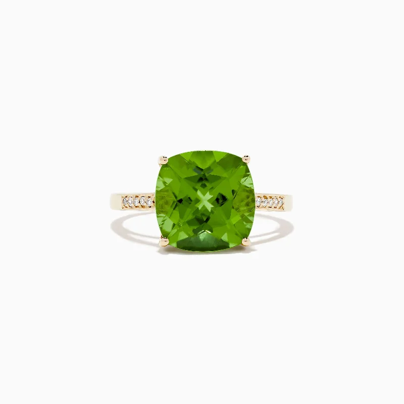 14K Yellow Gold Peridot and Diamond Ring