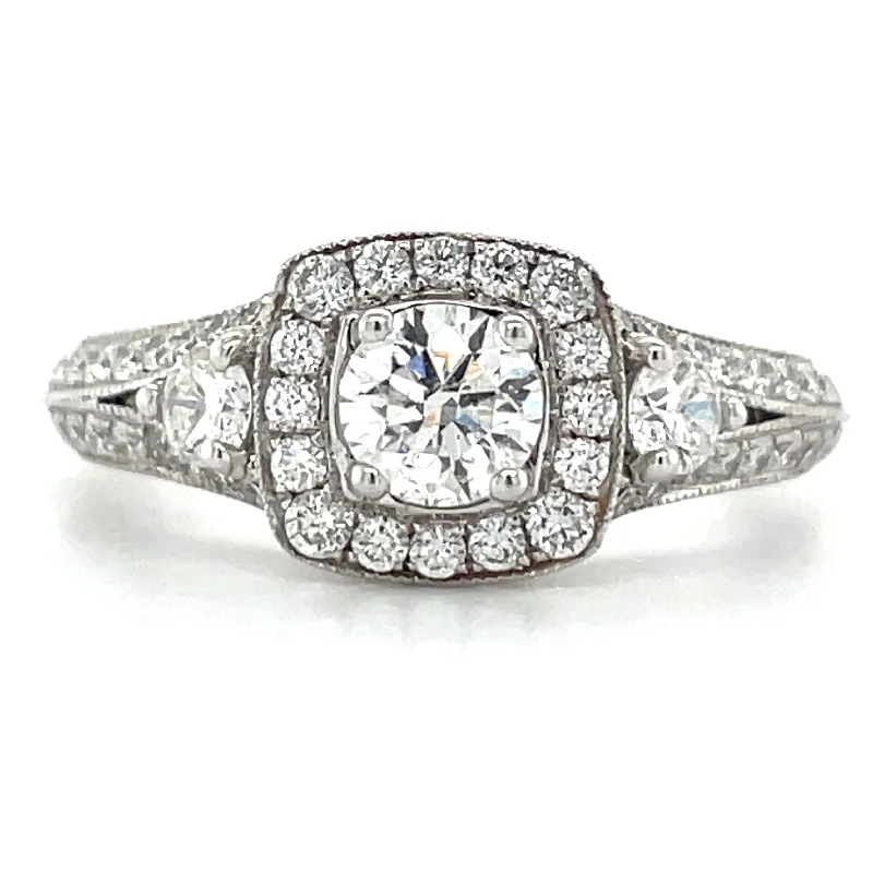 Francesca-18ct White Gold Split Shank Cushion Halo Earth Grown Diamond Engagement Ring