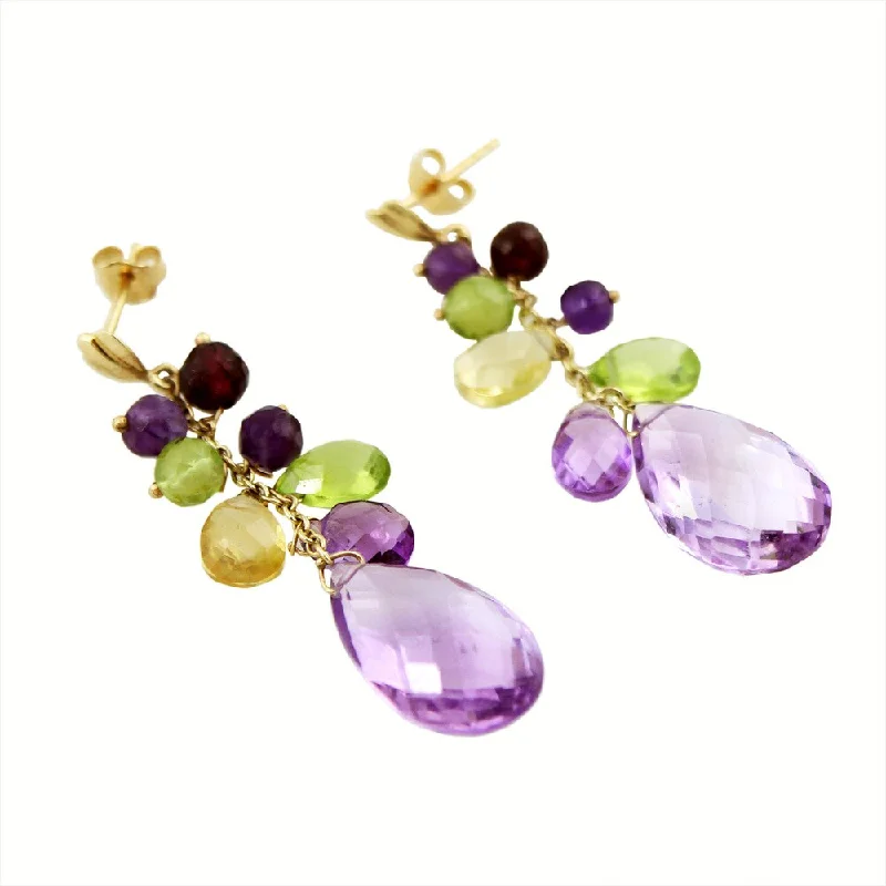 14k Yellow Gold Amethyst, Citrine and Peridot Dangle Earrings