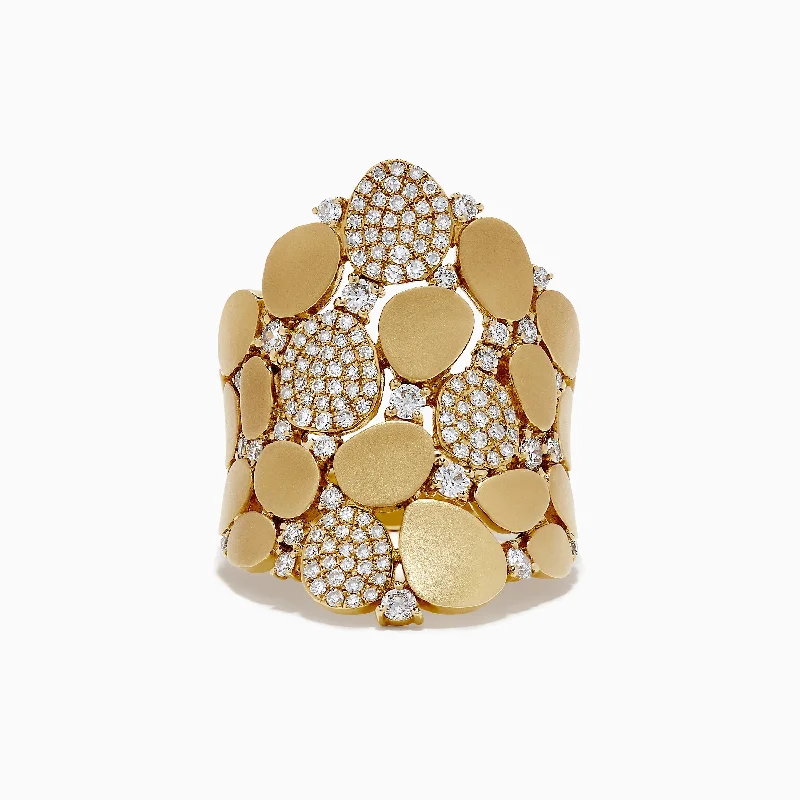 D'Oro 14K Yellow Gold Diamond Pave Pebble Ring, 0.79 TCW