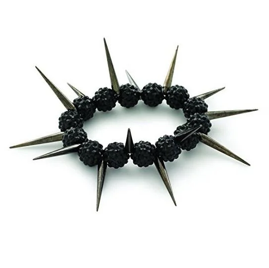 Designer Celebrity Style 'Black Spike' Czech Crystal Bead Stretch Bracelet