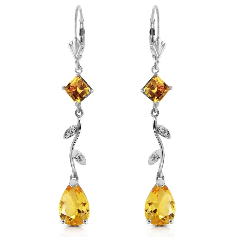 3.97 Carat 14K Solid White Gold Chandelier Earrings Diamond Citrine