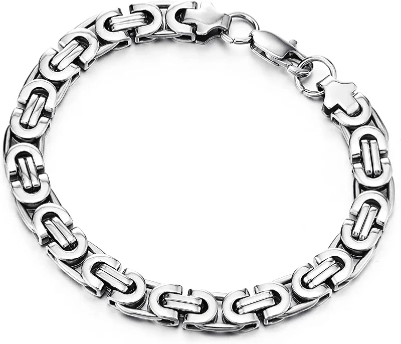 Classic Stainless Steel Braided Link Byzantine Chain Bracelet for Men Women Silver Color Polished