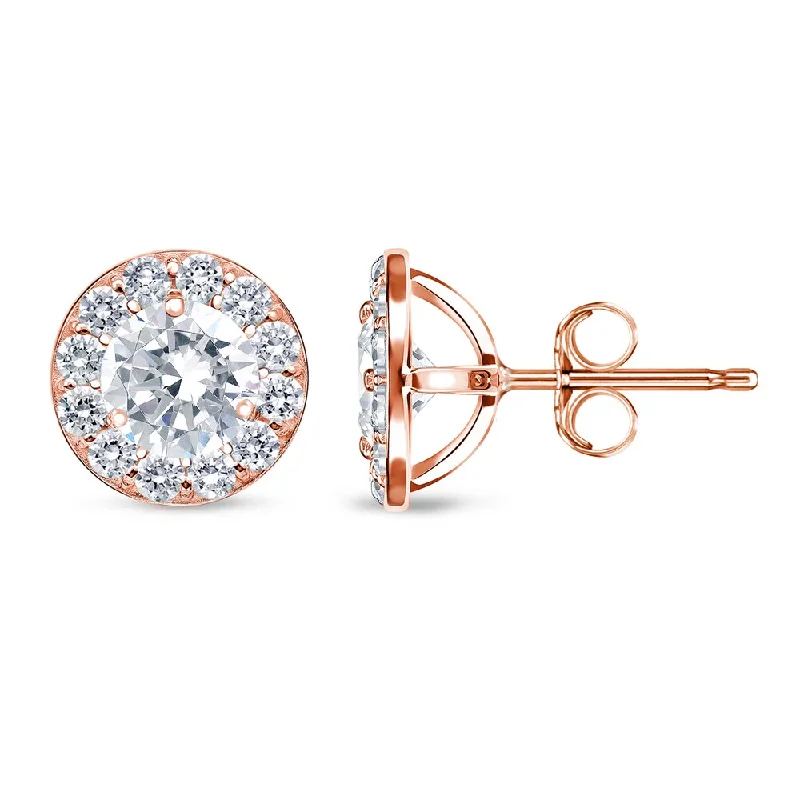 Auriya 14k Rose Gold 1ct TDW Round Halo Diamond Stud Earrings (G-H, VS1-VS2)