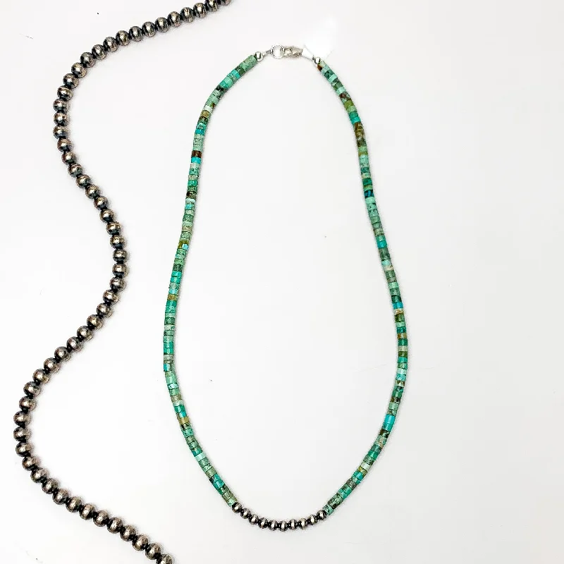 Corraine Smith | Navajo Handmade Heishi Beaded Necklace with Navajo Pearls in Kingman Turquoise