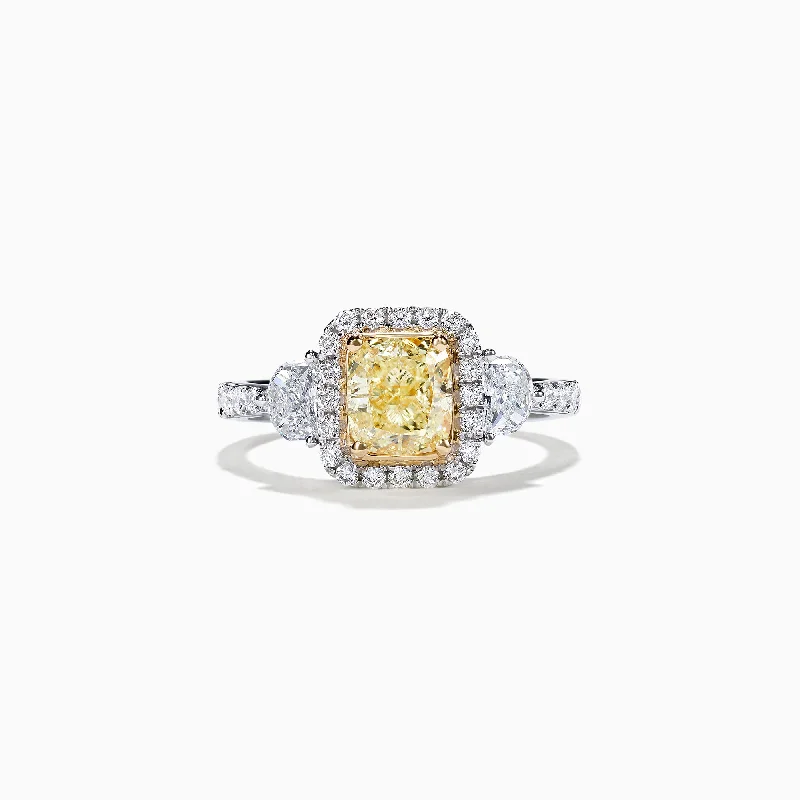 Canare 18K Two-Tone Gold Cushion Cut Yellow Diamond Ring, 2.19 TCW