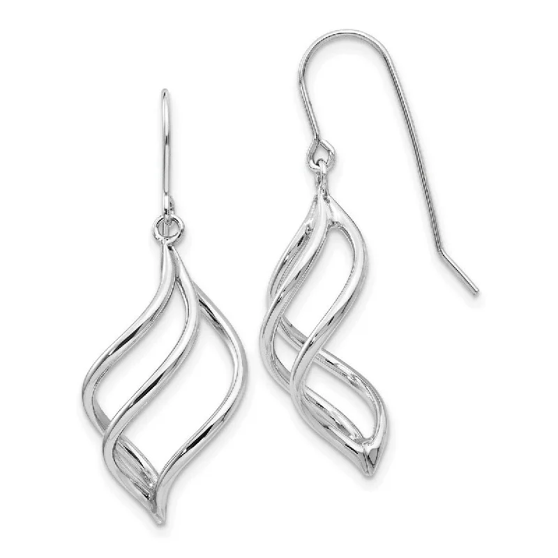 Curata 10k White Gold 39x13mm Swirl Dangle Hook Earrings