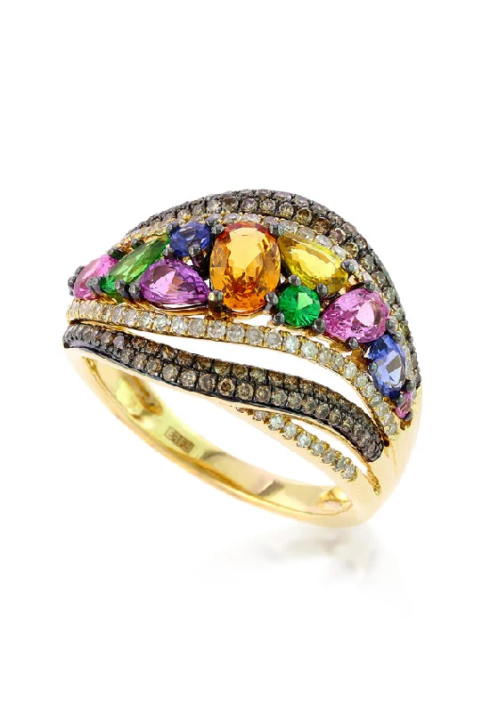 Watercolors 14K Yellow Gold Multi Sapphire and Diamond Ring