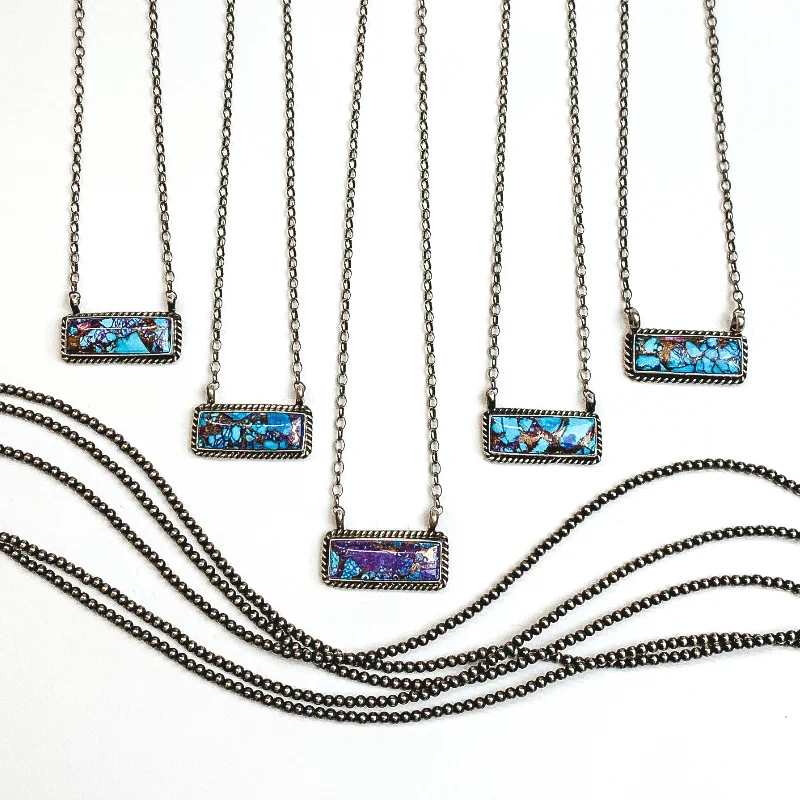 Augustine Largo | Navajo Handmade Sterling Silver Chain Necklace with Purple Mojave and Turquoise Remix Bar