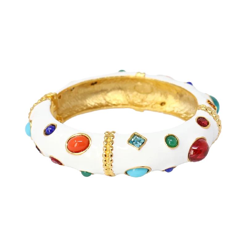 White Enamel Gemstone Bangle