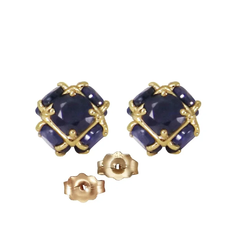 14K Solid Gold Stud Earrings with Natural Sapphires