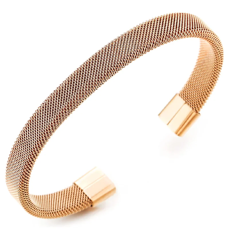 Elastic Adjustable Rose Gold Stainless Steel Mesh Cable Bangle Bracelet for Men Women