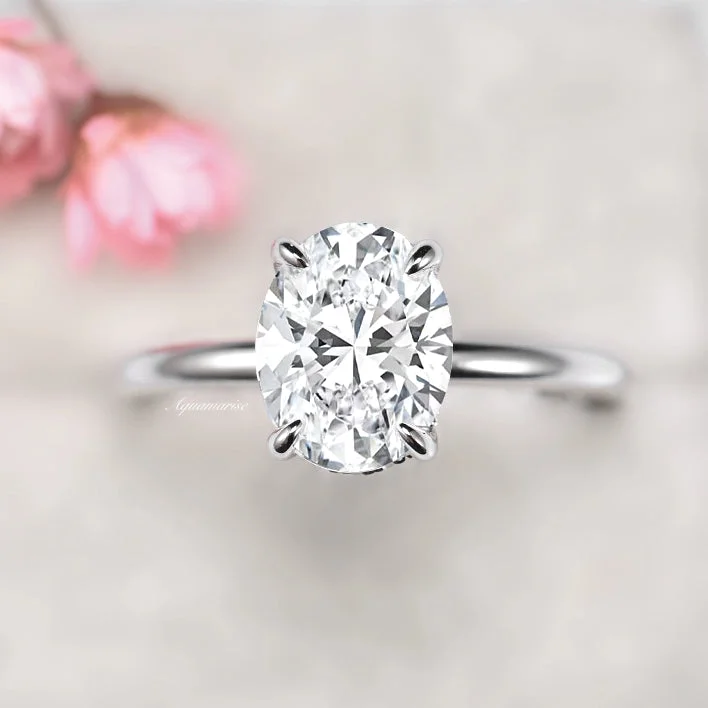 Moissanite Engagement Ring- 14K White Gold (Hidden Accents)