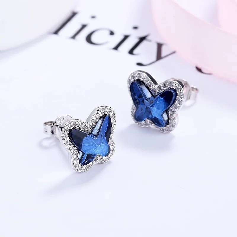 Sterling Silver Butterfly Halo Stud Earrings