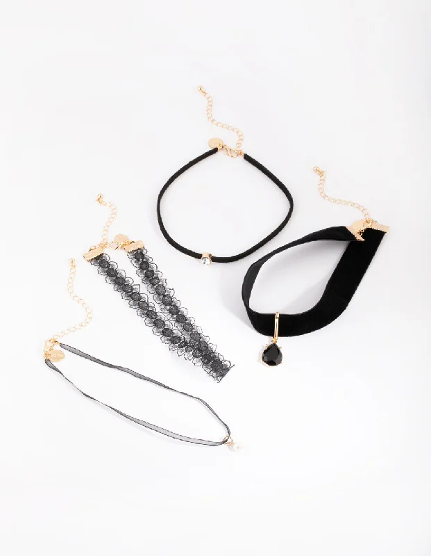 Gold Lace & Teardrop Choker 4-Pack