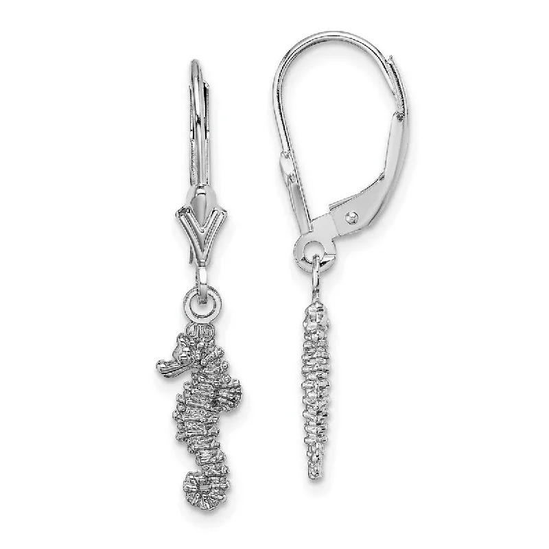 Curata 14k White Gold Mini 3D Seahorse Leverback Earrings - 29.15mm