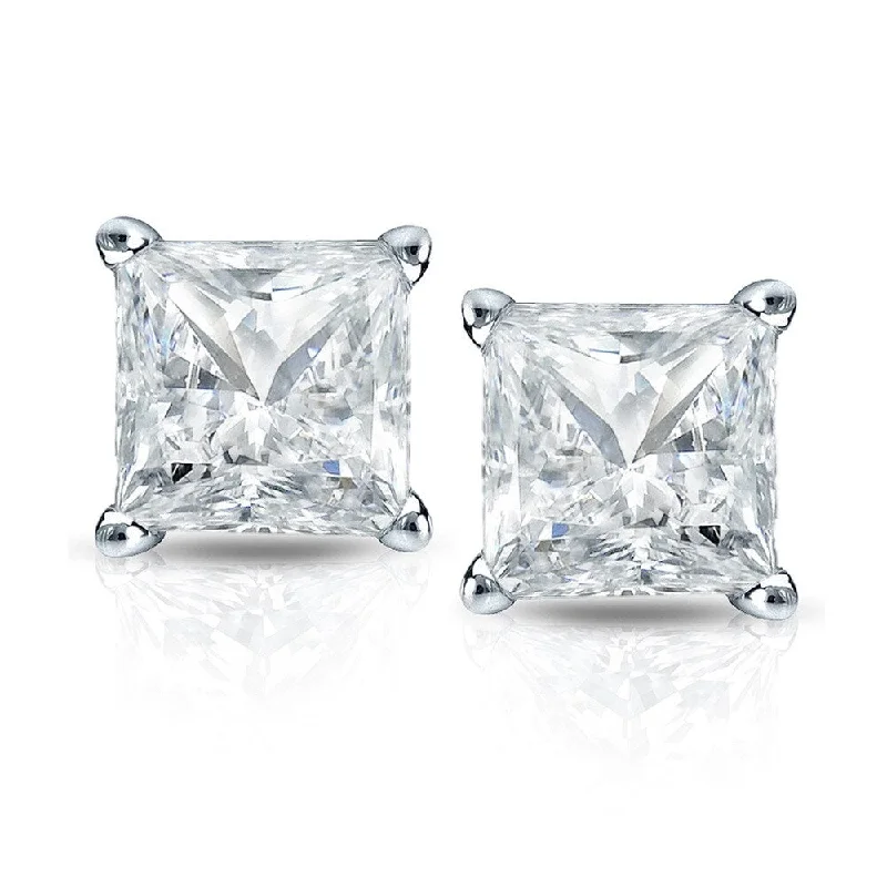 14k Gold Princess-Cut 1 1/4ct TDW TDW Martini Set Diamond Stud Earrings by Auriya (I-J, SI2-SI3)