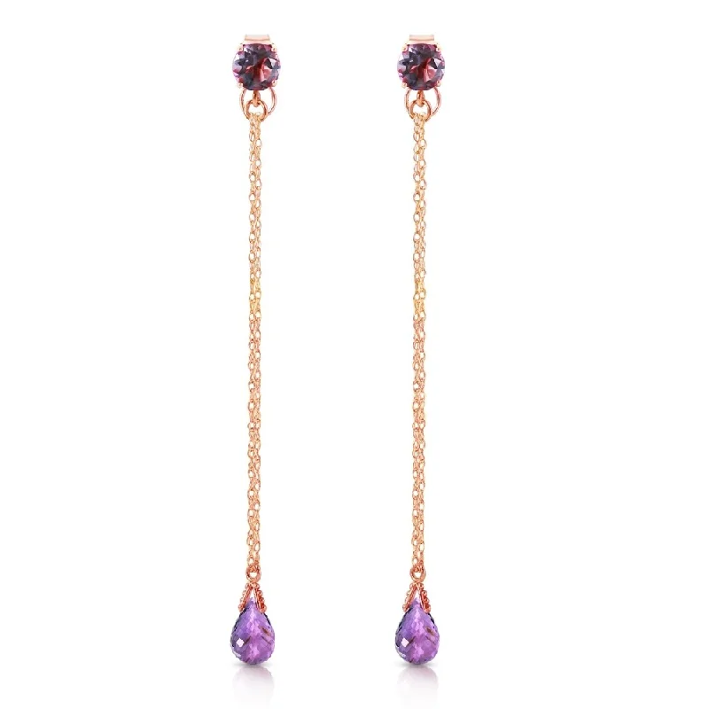 14K Solid Rose Gold Chandelier Earrings with Natural Amethysts