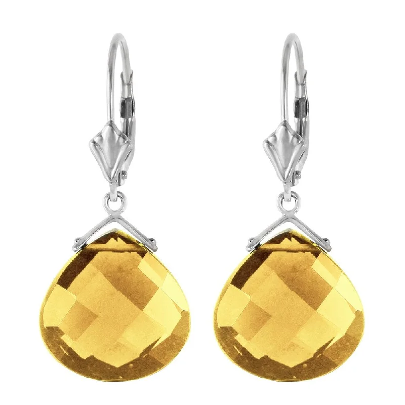 17 Carat 14K Solid White Gold Leverback Earrings Checkerboard Cut Citrine