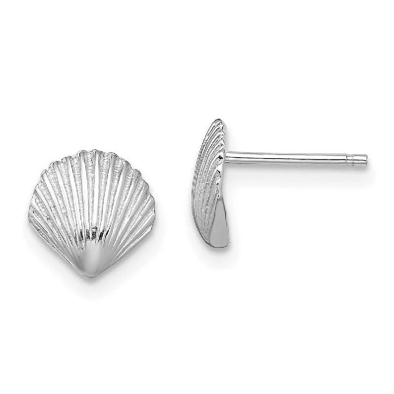 Curata 14k White Gold 7.8x7.9mm Scallop Shell Post Earrings