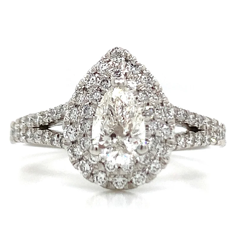 Lyra Platinum Pear Shaped Double Halo Earth Grown Diamond Engagement Ring With Split Band