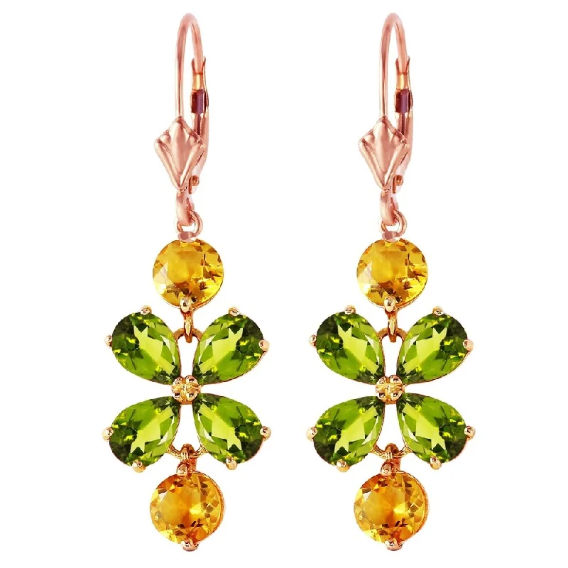 5.32 Carat 14K Solid Rose Gold Chandelier Earrings Peridot Citrine