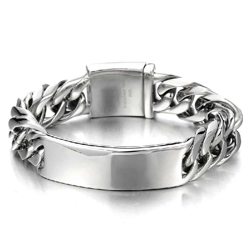 Masculine Curb Chain ID Identificaiton Bracelet for Men Stainless Steel High Polished