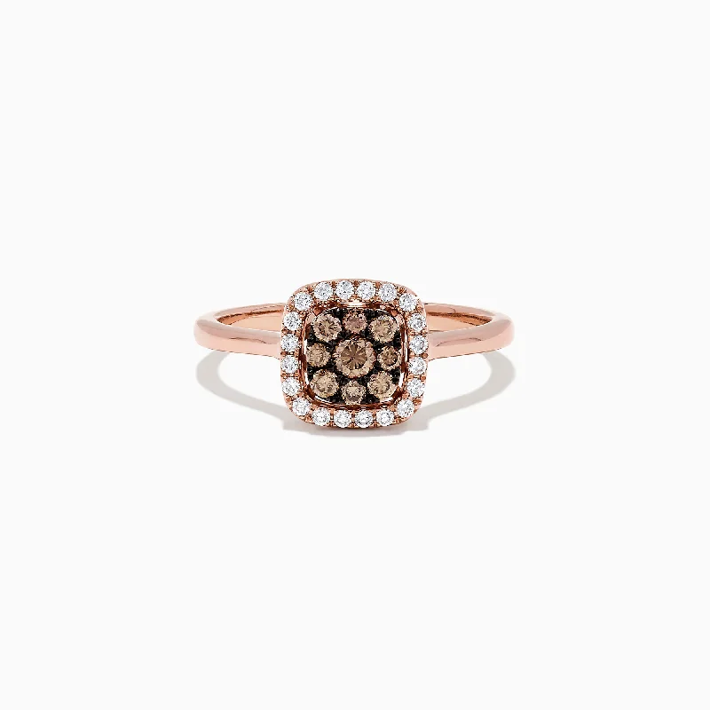 14K Rose Gold Brown and White Diamond Ring, 0.45 TCW