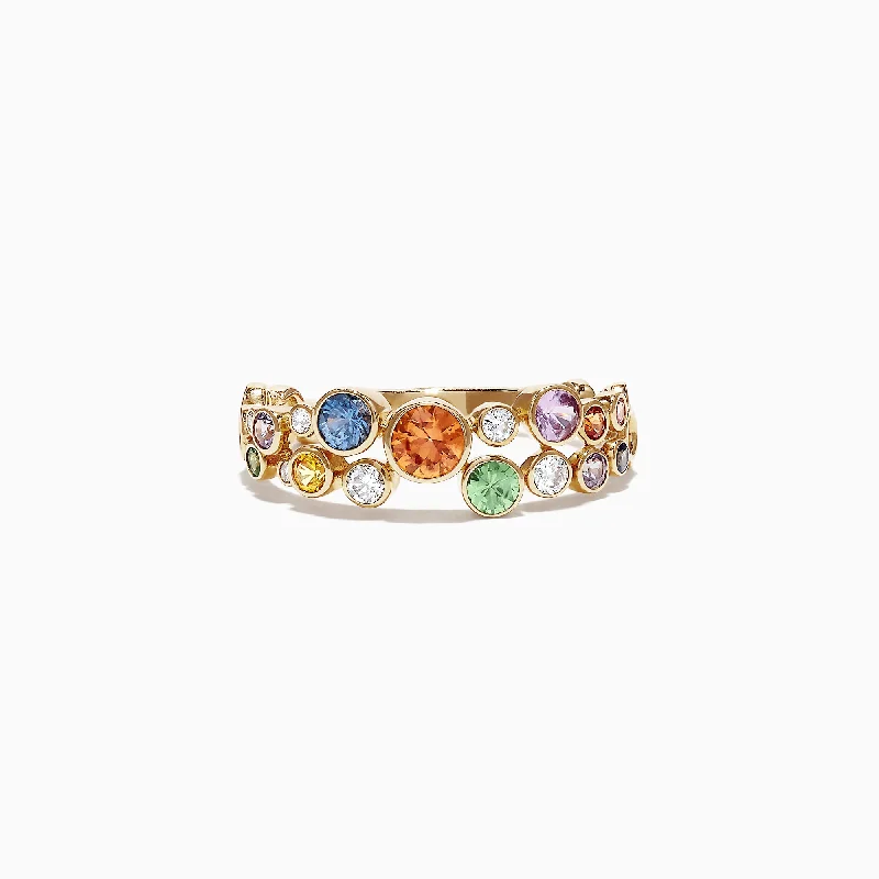 Watercolors 14K Yellow Gold Multi-Sapphire and Diamond Ring, 1.03 TCW