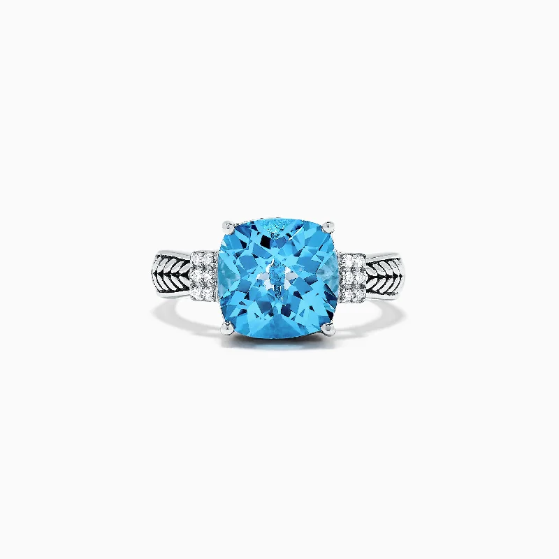 925 Sterling Silver Blue Topaz and Diamond Ring, 5.05 TCW