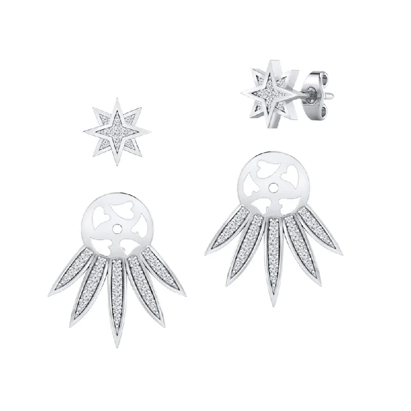 Auriya 1/3ctw Star Burst Diamond Stud Fashion Earrings with Two-Way Jackets 14K Gold