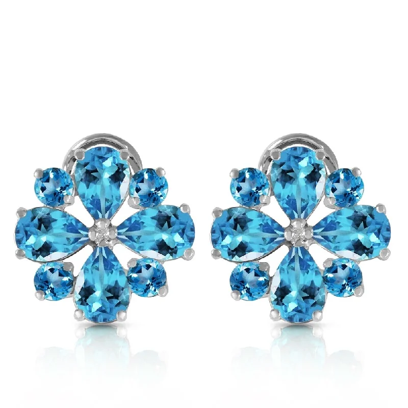 4.85 CTW 14K Solid White Gold Renowned Blue Topaz Earrings